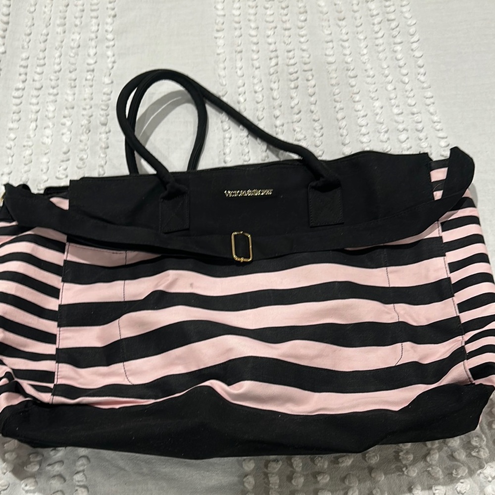 Victoria's Secret Black and Pink Striped Women's Bag